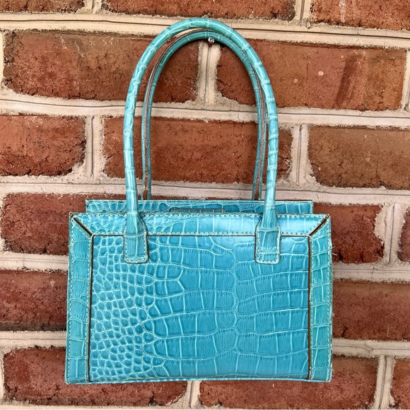 Liz Claiborne double handle faux leather snakeskin embosed turquoise purse - Picture 4 of 10